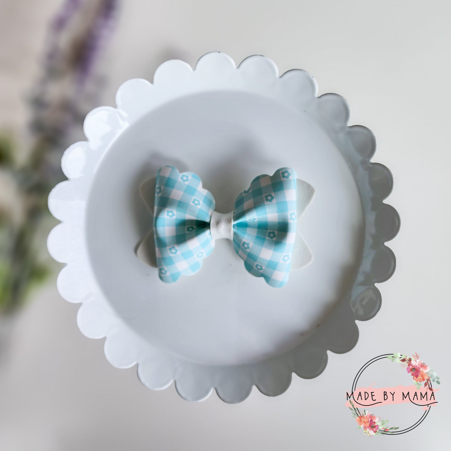 Spring Mint Daisy Gingham Bow