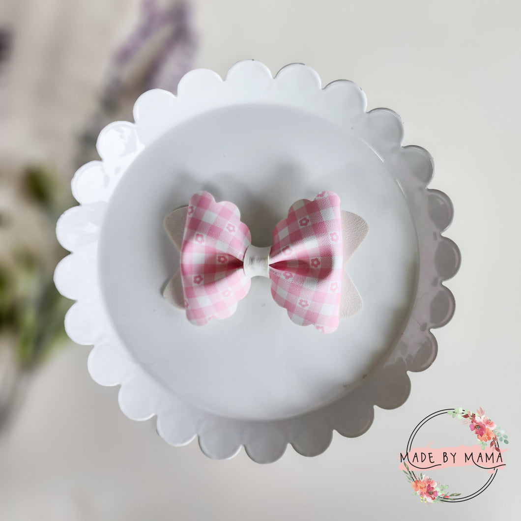 Baby Pink Daisy Gingham Bow
